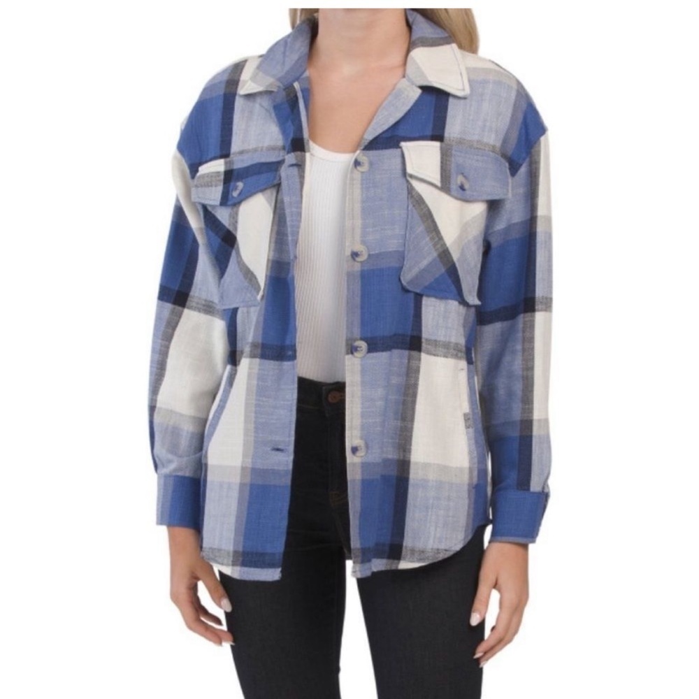 ASHLEY by 26 International women’s Plaid button down SHACKET / shirt relaxed SM